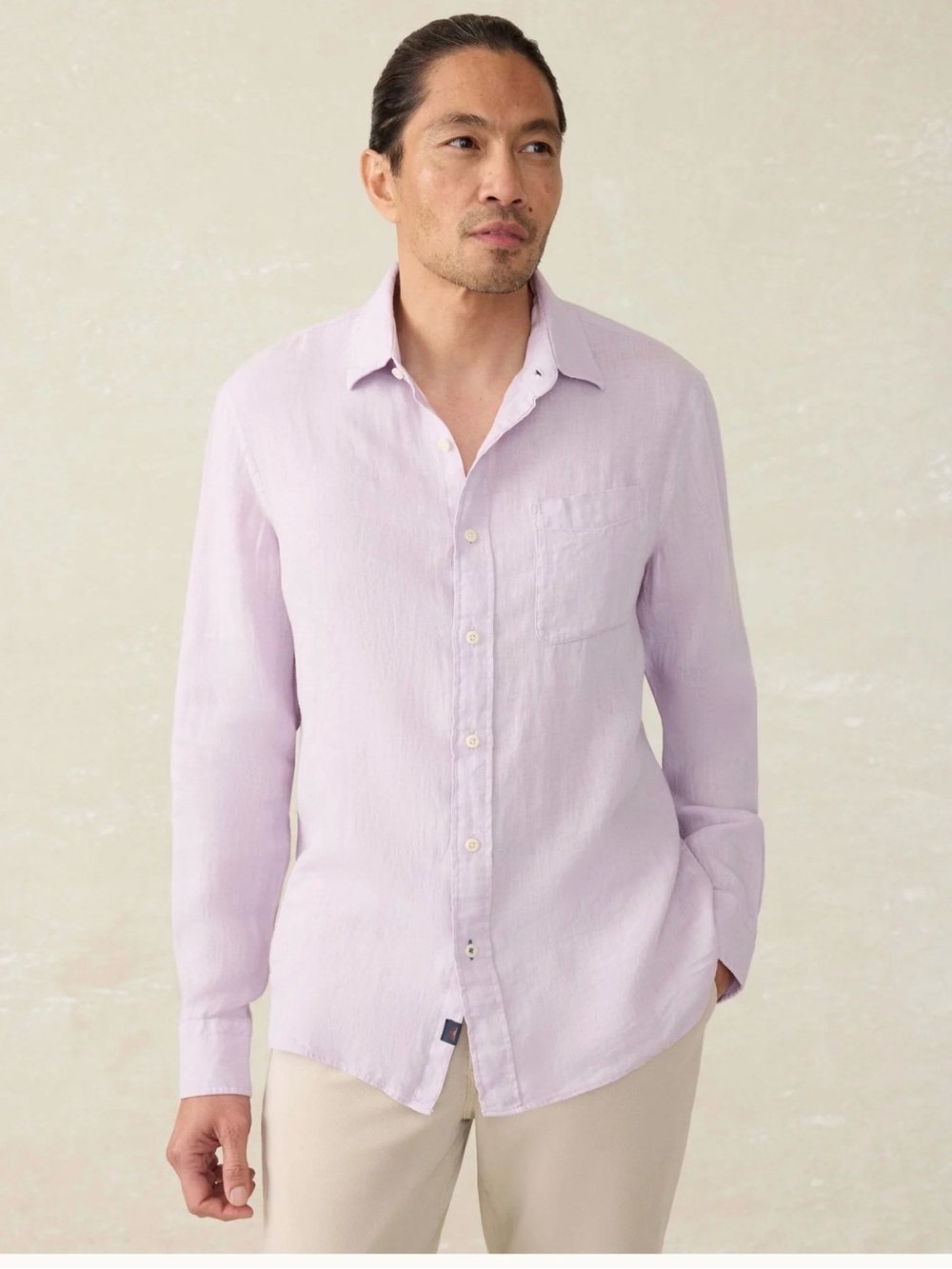 Faherty Men's Light Lilac Linen Button-Down Shirt